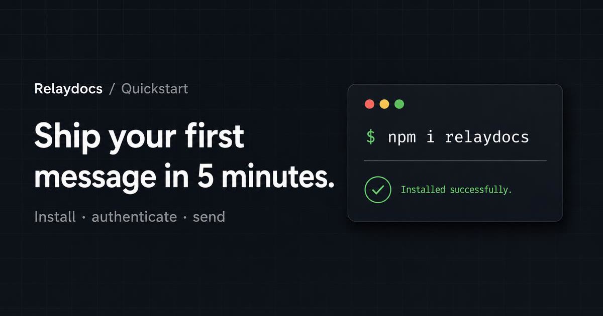 Vercel-style quickstart page with 3 numbered steps and terminal output