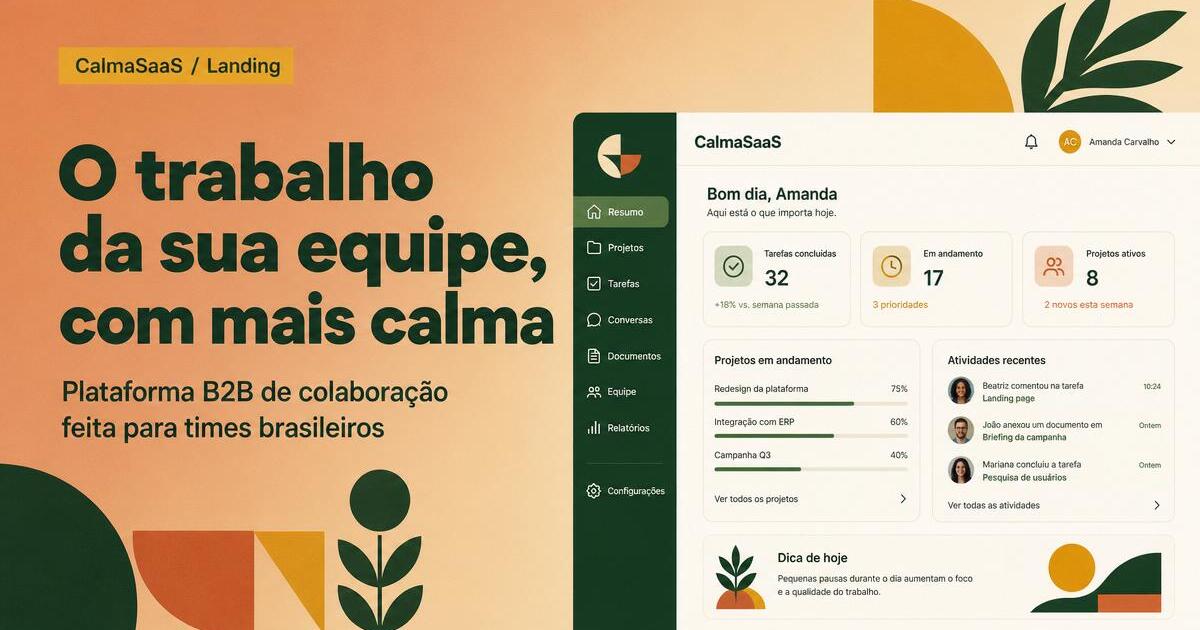 Brazilian SaaS Open Graph card — CalmaSaaS landing