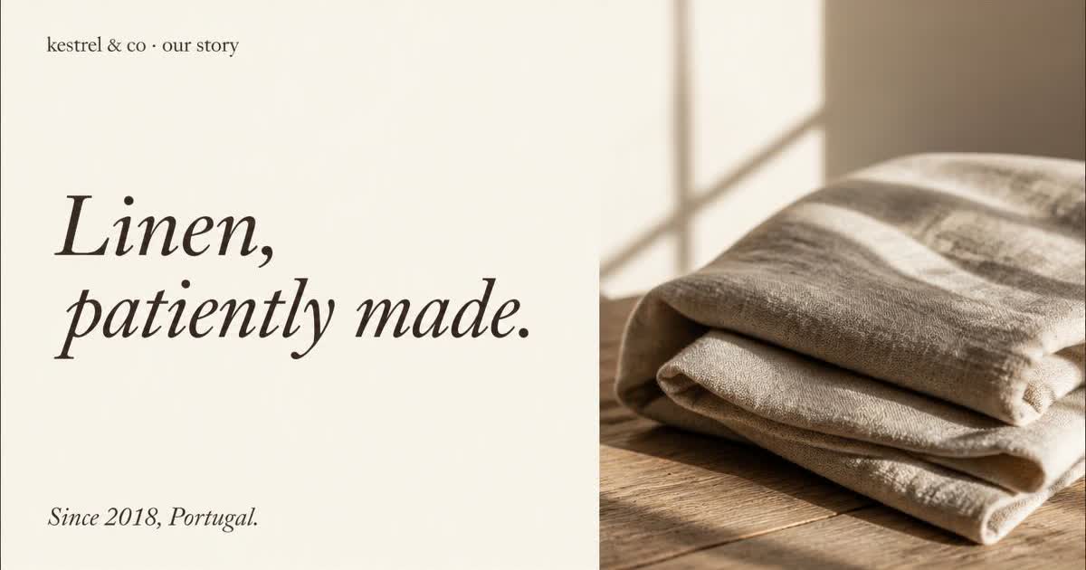 E-commerce brand story Open Graph card — serif tagline with photo