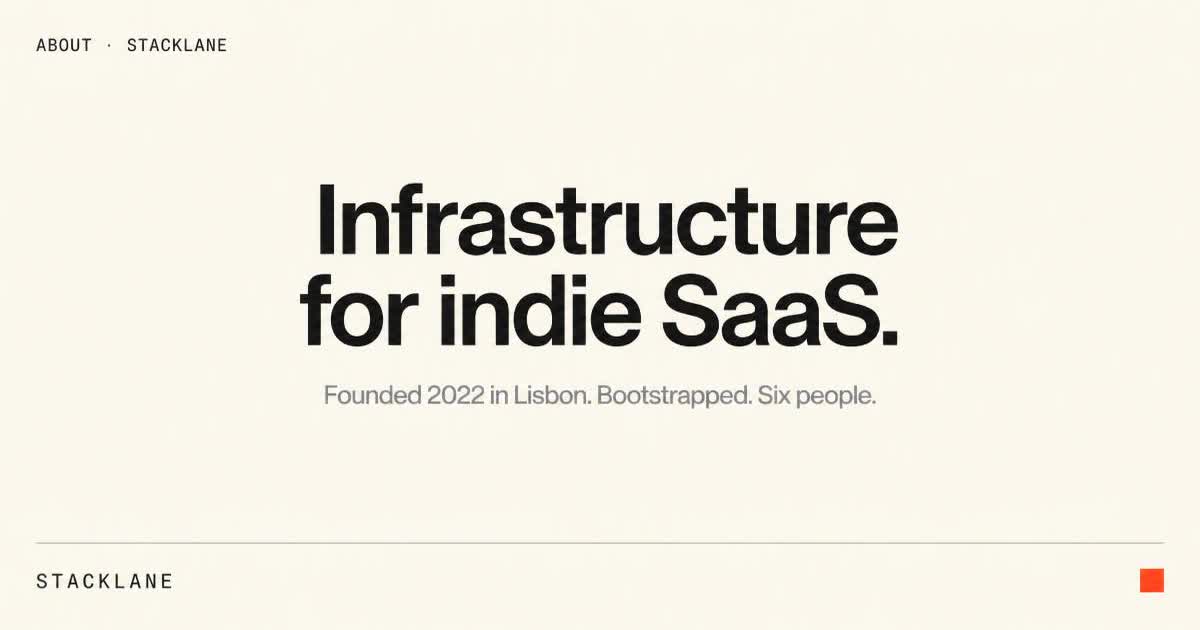 SaaS about page Open Graph card — company one-liner with quiet mark