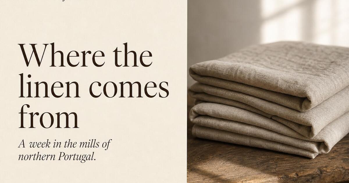 E-commerce brand story Open Graph card — serif headline over a soft product still-life backdrop