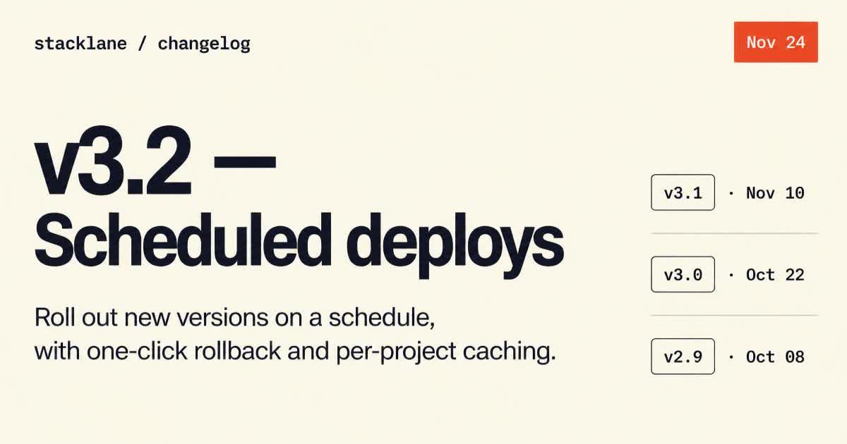 SaaS changelog Open Graph card — version tag with one-line summary