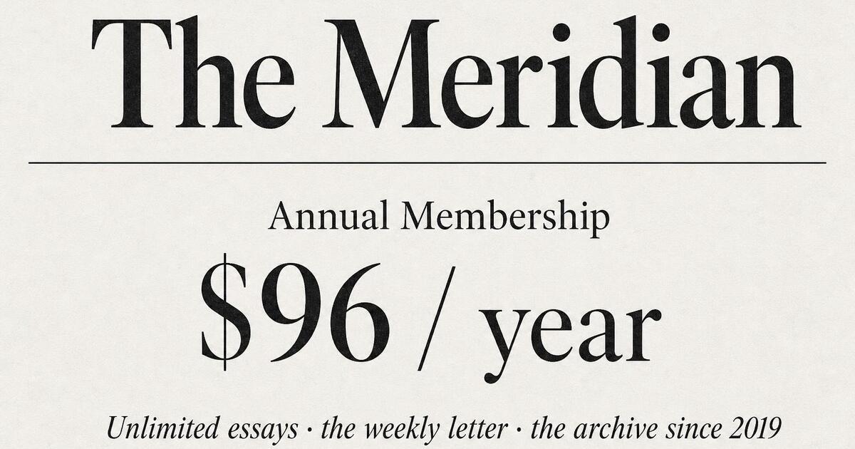 Editorial membership pricing Open Graph card — annual price in serif lockup beneath the masthead