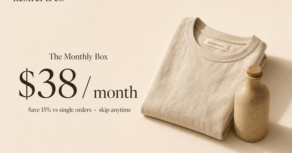 E-commerce subscription pricing Open Graph card — monthly price with bundle savings on cream backdrop