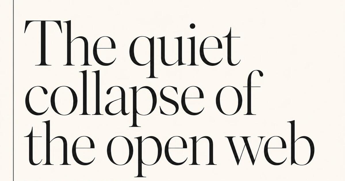 Magazine long-form essay Open Graph card — tall serif display headline with byline rule