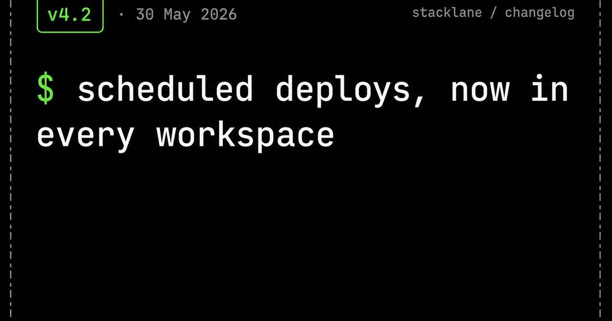 Terminal changelog Open Graph card — version chip, mono timestamp, shipped feature as prompt result