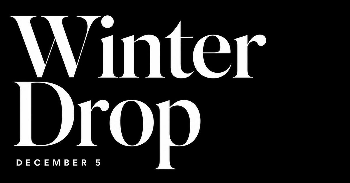 Example e-commerce campaign Open Graph card — bold display serif reading Winter Drop on black
