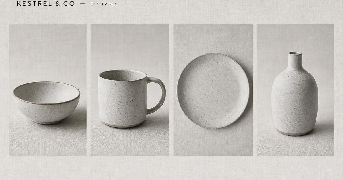 Example category page Open Graph card — four ceramic tableware pieces in an editorial grid
