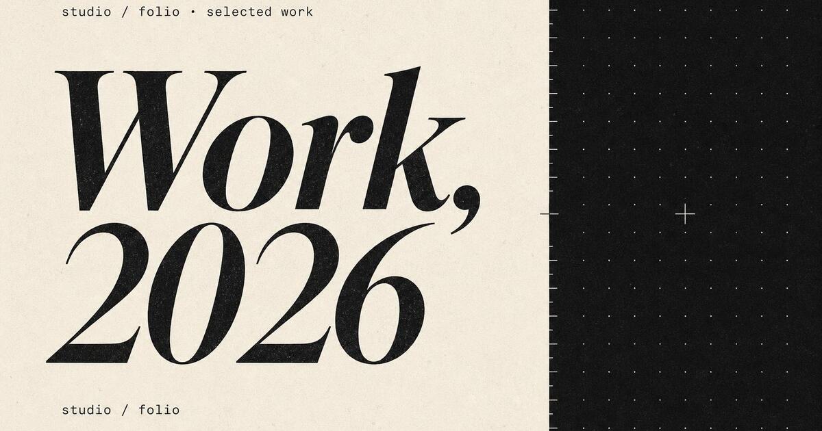 Designer portfolio Open Graph card — italic serif split with accent block and grid marks