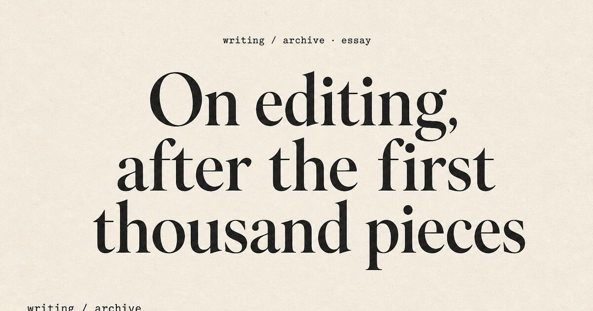 Freelance writer portfolio Open Graph card — headline-first composition with small byline mark
